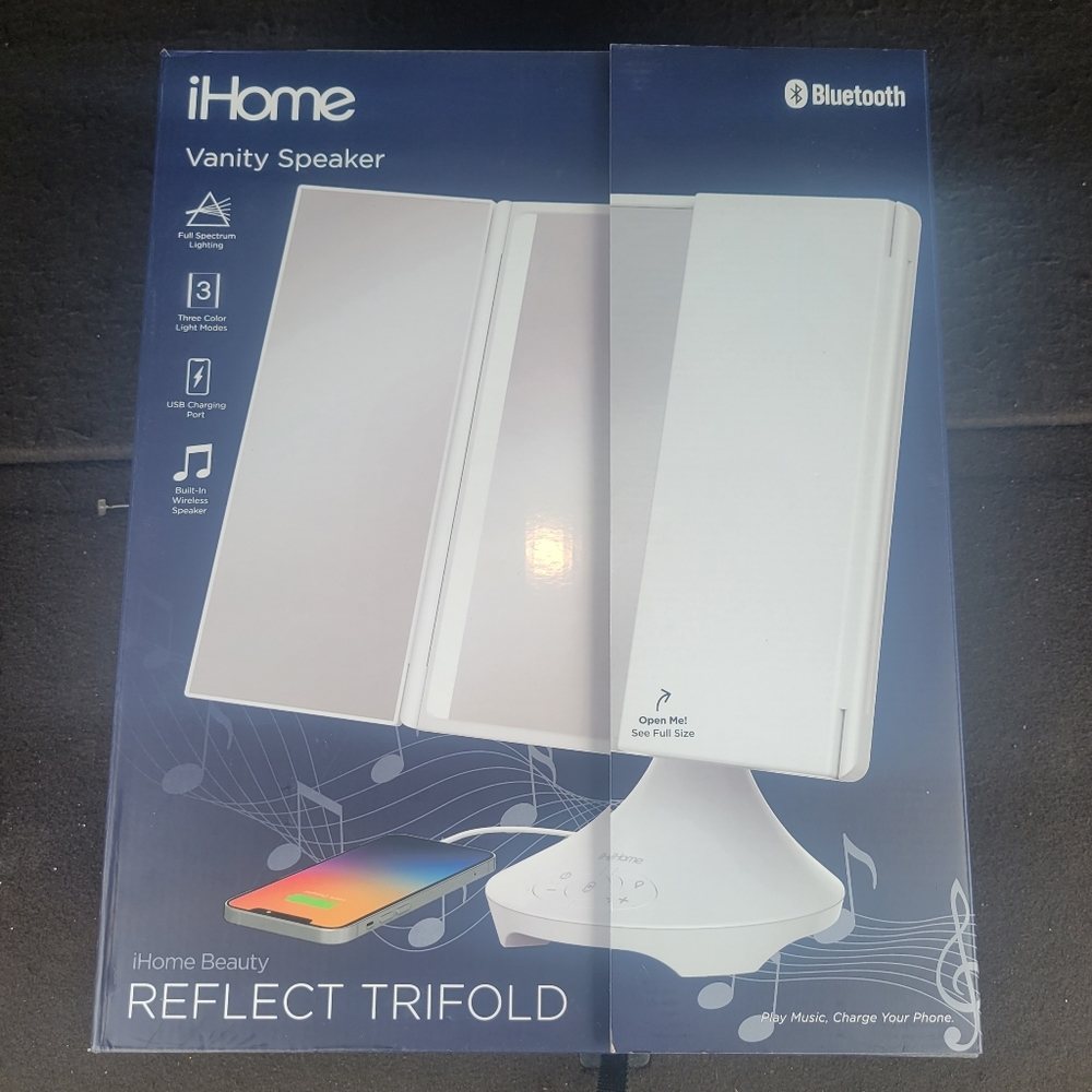 IHome Beauty Reflect Trifold Vanity Mirror With Bluetooth and Lights (ICVBT40W)